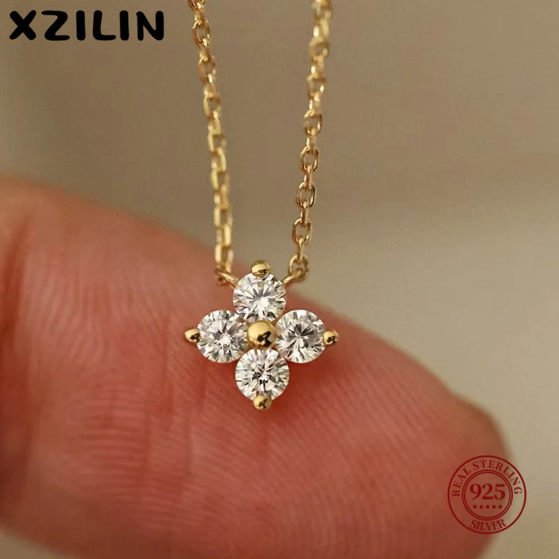 

XZiLin 925 Sterling Silver Simplicity Classic Gorgeous Zircon Clover Necklace For Women Anniversary Party High Quality Fine Jewe