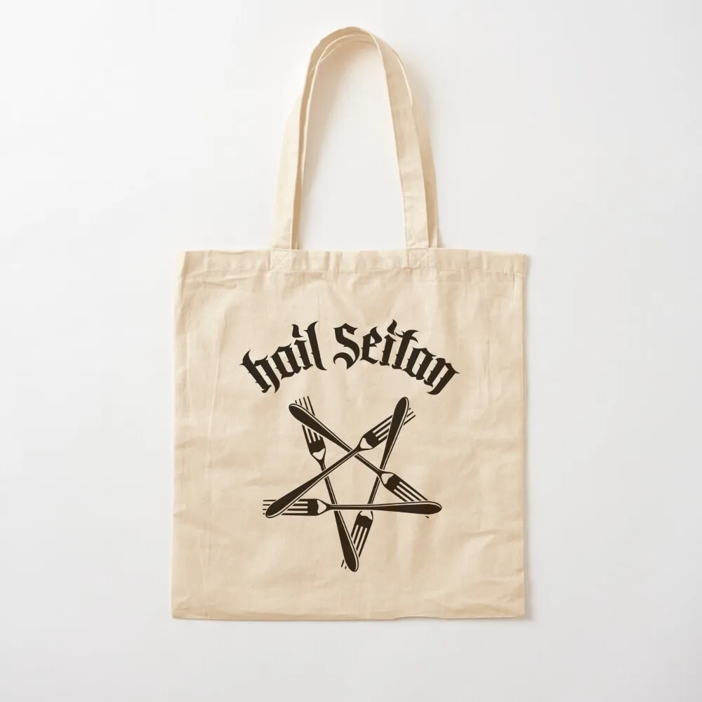 Hail Seitan - Go vegan 1.2 (black) Tote Bag large size bags Women's bags tote bags aesthetic Fabric bag