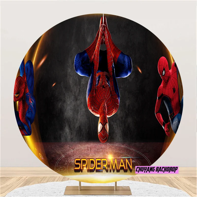 Disney Superhero Round Spiderman Photography Backdrop Birthday Baby Shower Photo Background Night City Circle Photo Booth Props