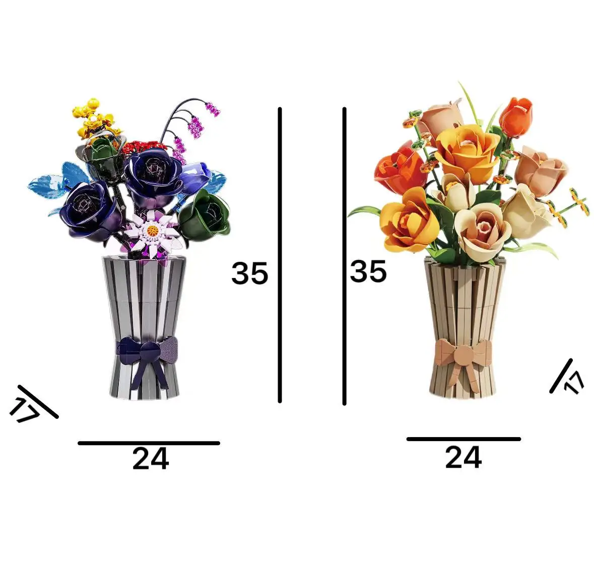 13039 868 قطعة اللبنات الوردية باقة زهور زهرية نموذج الطوب مجموعة سطح المكتب زخرفة هدايا رومانسية لصديقة فتاة اللعب