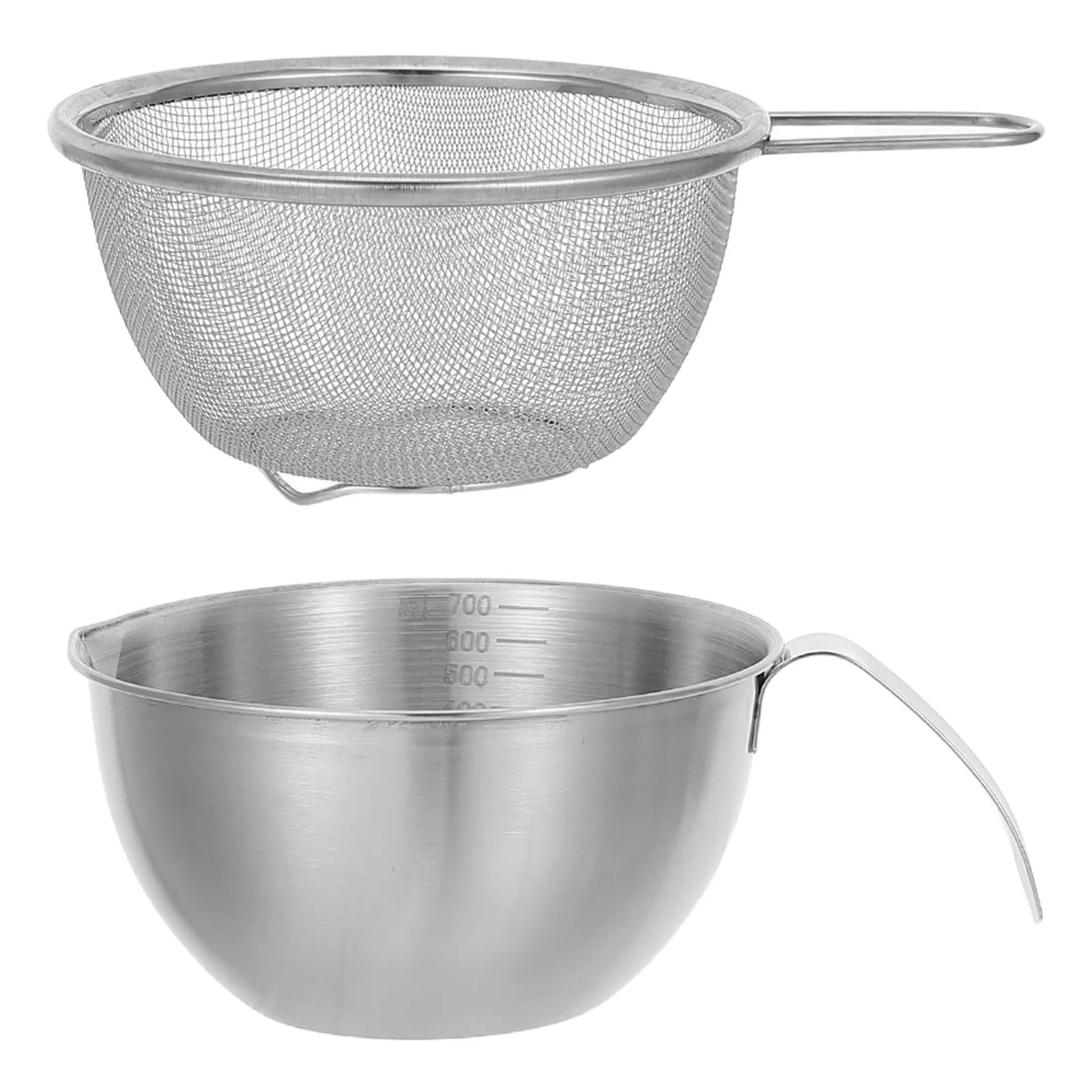 Stainless Steel Mixing Bowl with Handle Graduated Scale 600Ml Egg Batter Measuring Baking Prep Container Strainer Kitchen