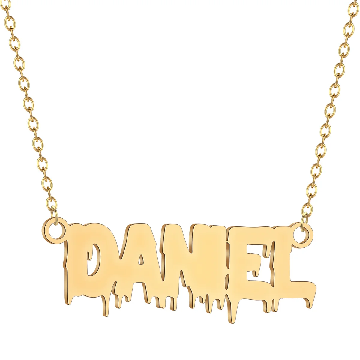 QIAMNI Customized Irregular Words Pendant Necklace Hip Hop Stainless Steel Custom Name Choker Harajuku Jewelry For Women Men