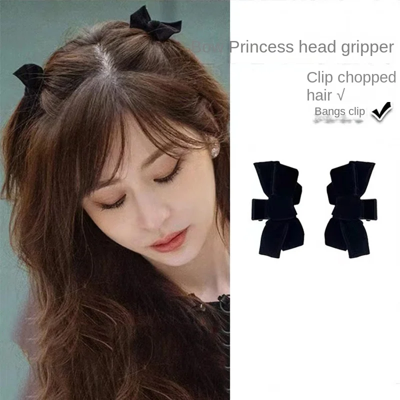 Star with the same black velvet bow trumpet side bangs hairpin female summer princess head grab clip headdress