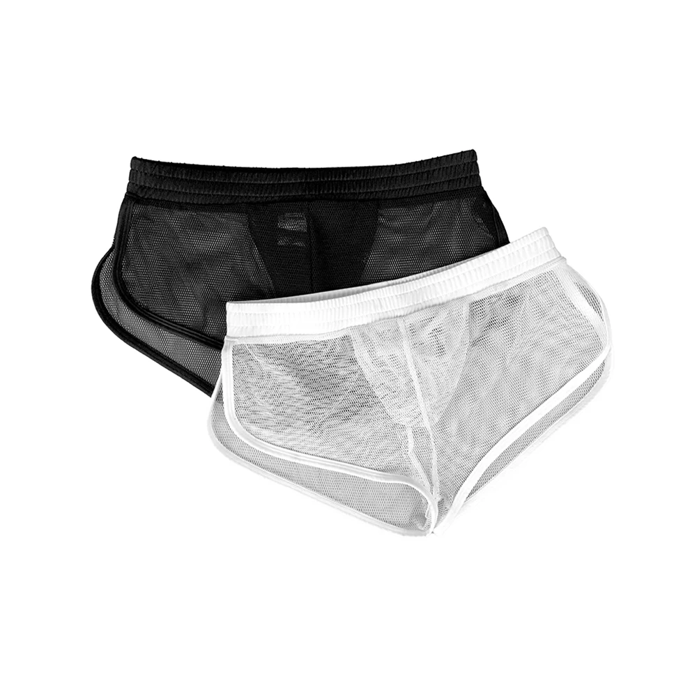 Calzoncillos de malla transparente para hombre, ropa de dormir para el hogar, pijama Sexy Gay convexo, bolsa en U, bóxer de poliéster