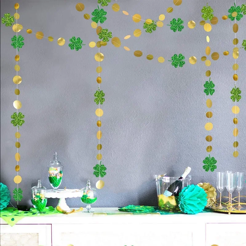 Glitter Green Shamrock Clover Garland wiszący Streamer na irlandzki dzień św. Patryk dekoracja Baby Shower materiały urodzinowe