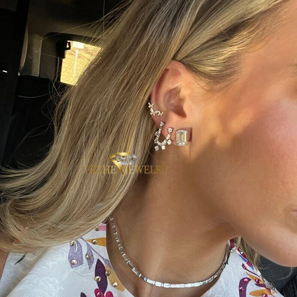 New Fashion 5A Sparking Iced Out Cubic Zirconia CZ Fashion Jewelry Double Piercing Tassel Chain Women Earring