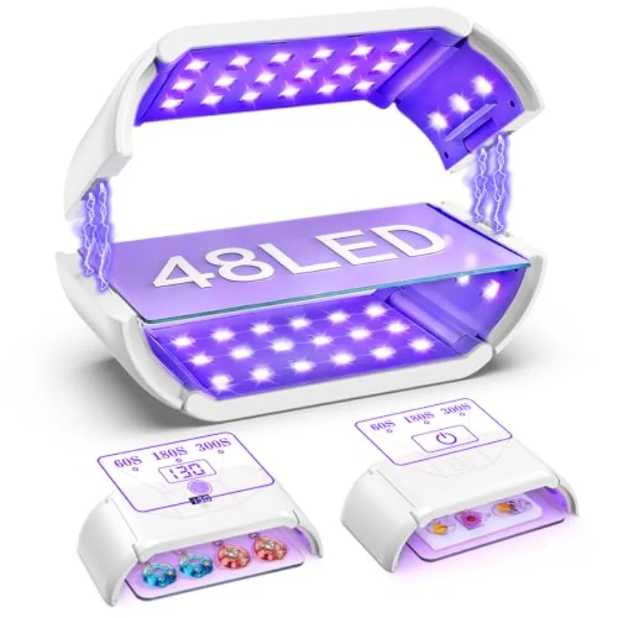 

UV Light for Resin — 48W 48 LEDs Large Double-Sided 360° Lamp 365-405nm 1-10min Timer 2 Heat-Resist PC Boardsand2 USB Cables fo