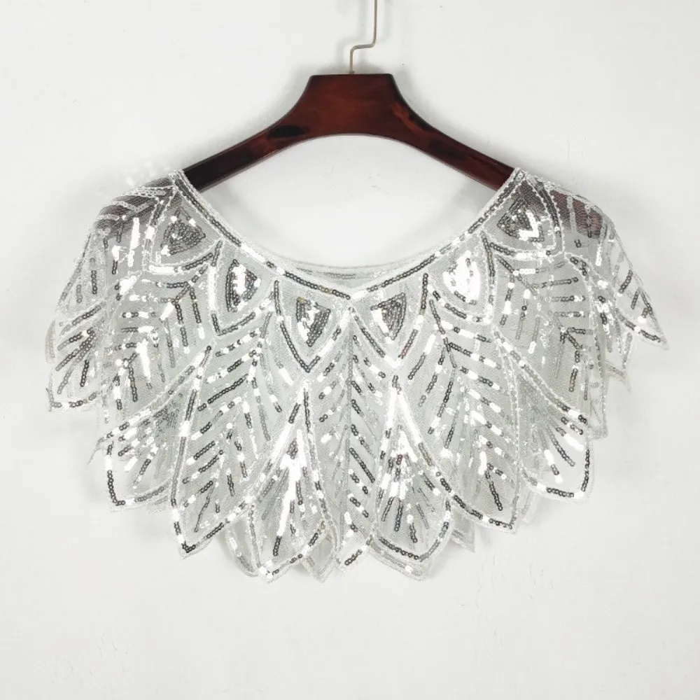 

Simple Glitter Sequins Shawl Sleeveless Sparkling Evening Cape Mesh V-Neck Party Shawl Dress Accessory