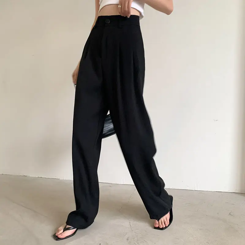 S-5XL Pants Women Loose Ins High Waist Office Ladies Spring Casual Simple Korean Style Fashion All-match Full Length Temperament