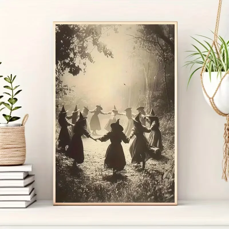 2D Flat, 1pc Frameless Canvas, Salem Witch, Poster, Wall Decor for Living Room, Bedroom, Office, Dining Room, Bar, Artwork, Perf