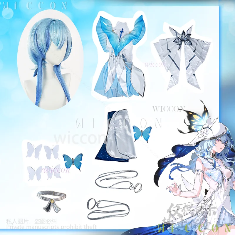 อะนิเมะ Cos Shorekeeper คอสเพลย์เกม Wuthering Waves อะนิเมะเครื่องแต่งกายน้ําสี Y2K ผีเสื้อชุดเจ้าหญิงลูกไม้ไม่สม่ําเสมอ