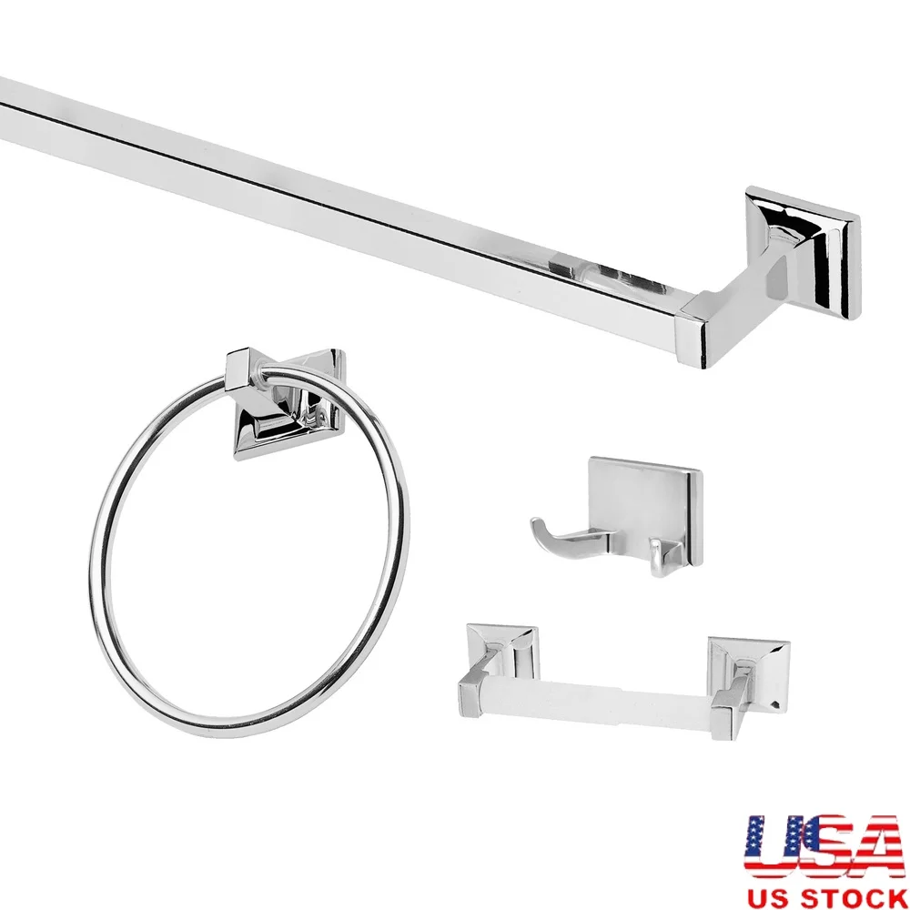 

Полный набор аксессуаров для ванной комнаты с вешалкой для полотенец Держатель для туалетной бумаги Кольцо для полотенец и крючок для халата Полированная хромированная отделка Прочный цинк