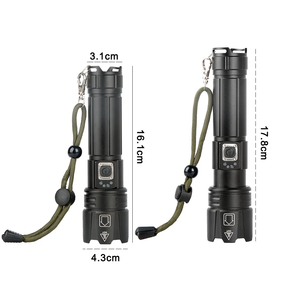 Super bright flashlight, LED aluminum alloy material, long-range waterproof, 5V, USB charging outdoor P-70 flashlight