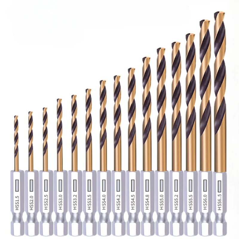 Hss Hochgeschwindigkeitsstahl-Spiralbohrer 1/4 Sechs kant schaft Ersatz Sechs kant griff Stahl Titan beschichtetes Elektro werkzeug 1,5mm-6,5mm