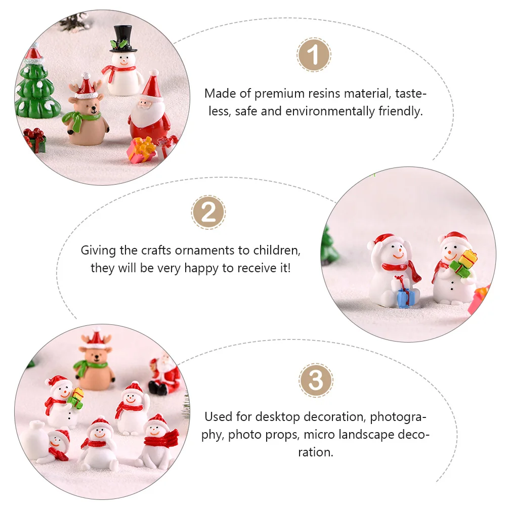 

10 Pcs Ornaments Snowman Micro Landscape Xmas Crafts Synthetic Resin Cute Christmas Decor