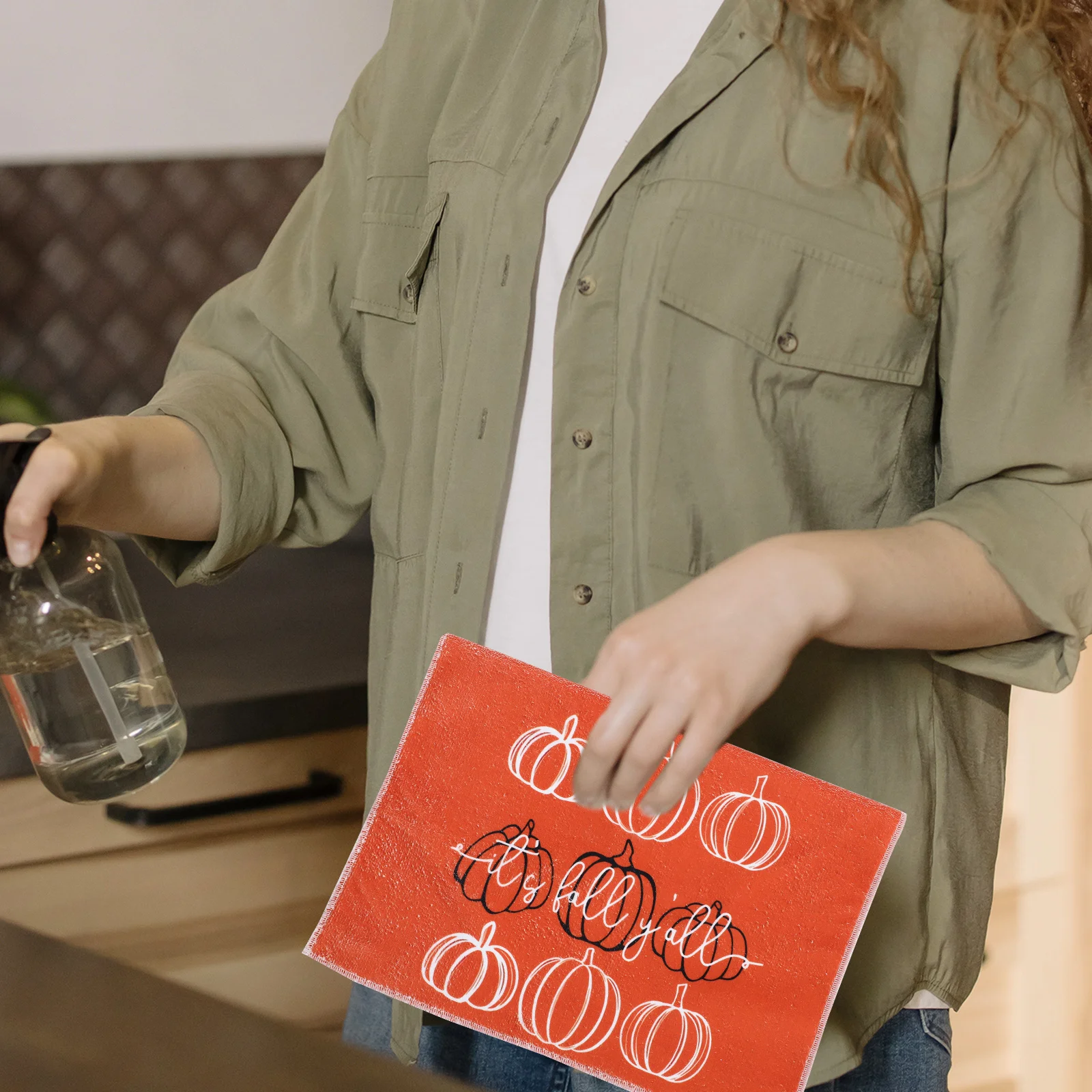 

2Pcs Fall Pumpkin Kitchen Dish Towels Multi-Function Absorbent Cleaning Cloths Reusable Washing Rags Microfiber Home Supplies