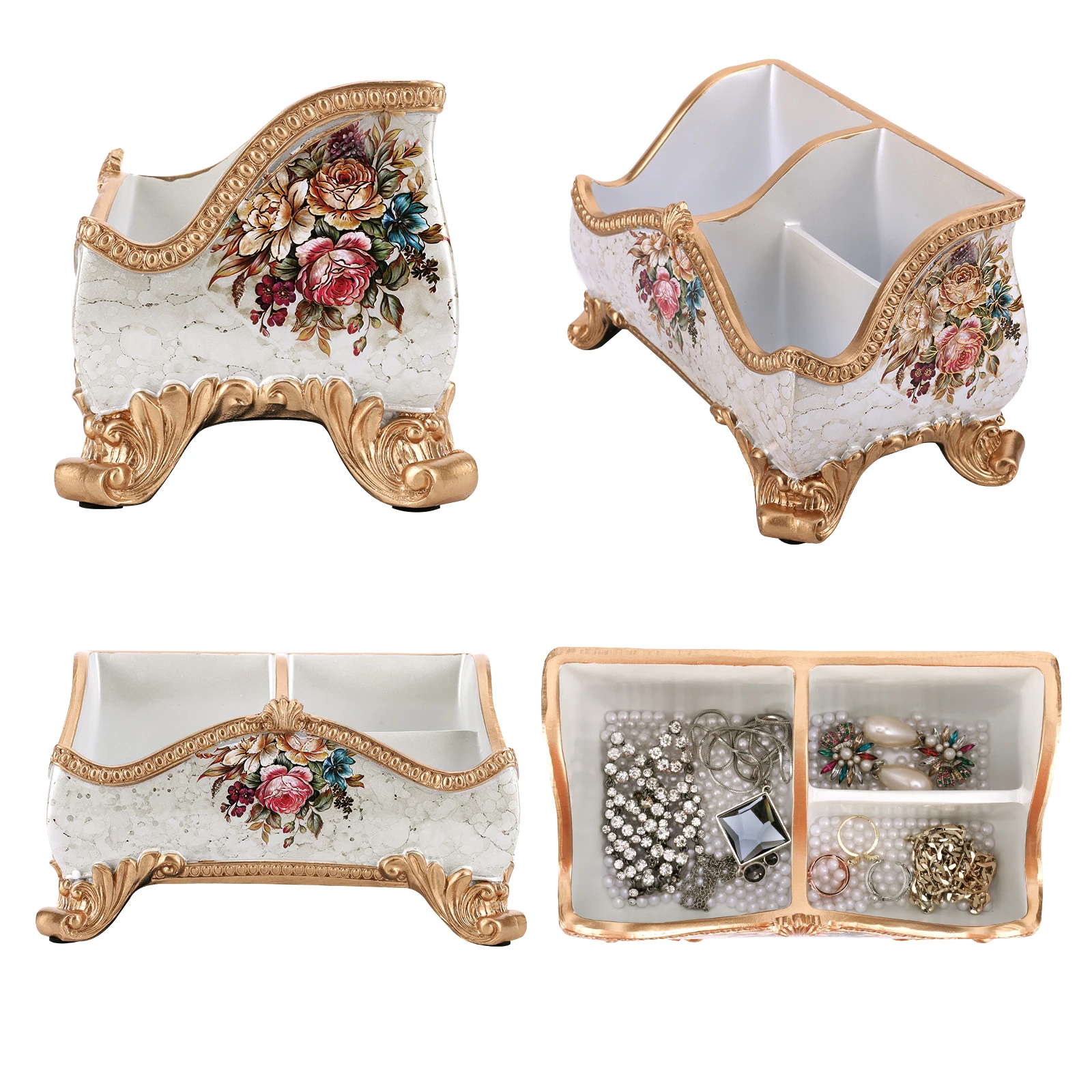 

Vintage Floral Resin Tray Remote Control Holder & Desk Organizer Vanity Holder Desk Organizer for Dormitory Office Home