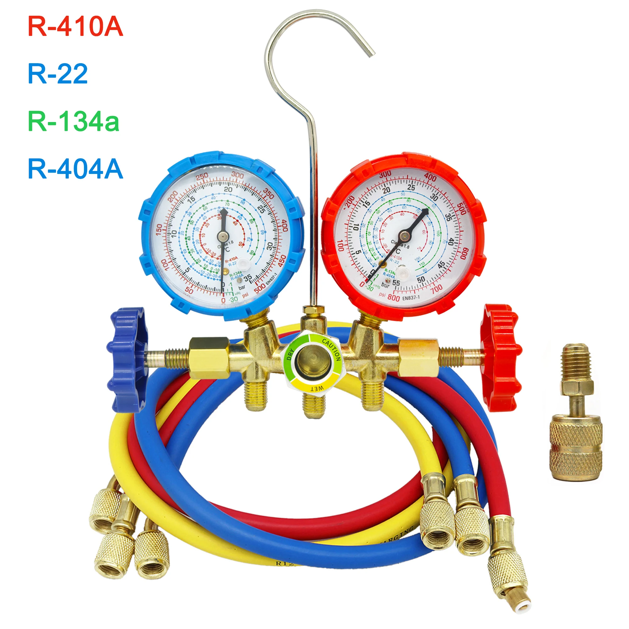 HVAC Manifold Gauge Set, R410A R22 R134a R404A AC Refrigerant Charging Diagnostic Kit with 3 Color Hoses for Auto Home AC