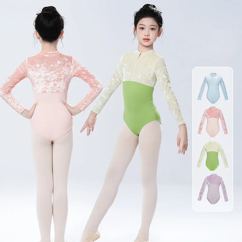 Girls Velvet Ballet Leotard Long Sleeve Dance Leotard Ballet Dance Bodysuit Cute Ballerina Putfits for Girls