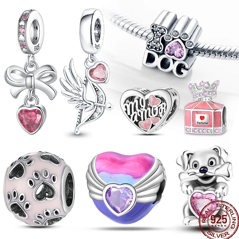 925 Sterling Silver Pure Pink Love Puppy Pet Pink Perfume Pendant Beads Suitable For Pandora 925 Original Bracelet Diy Jewelry