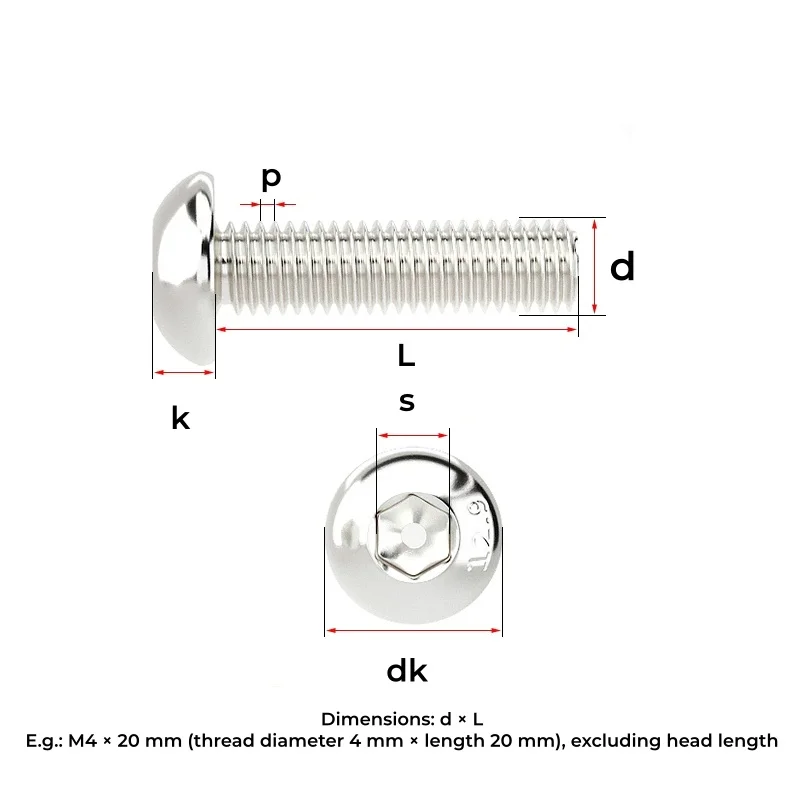 Grade 12.9 M1.6 ~ M10 Nickel Plated Hexagon Socket Mushroom Head Screw Bolt Round Pan Head Hex Screws