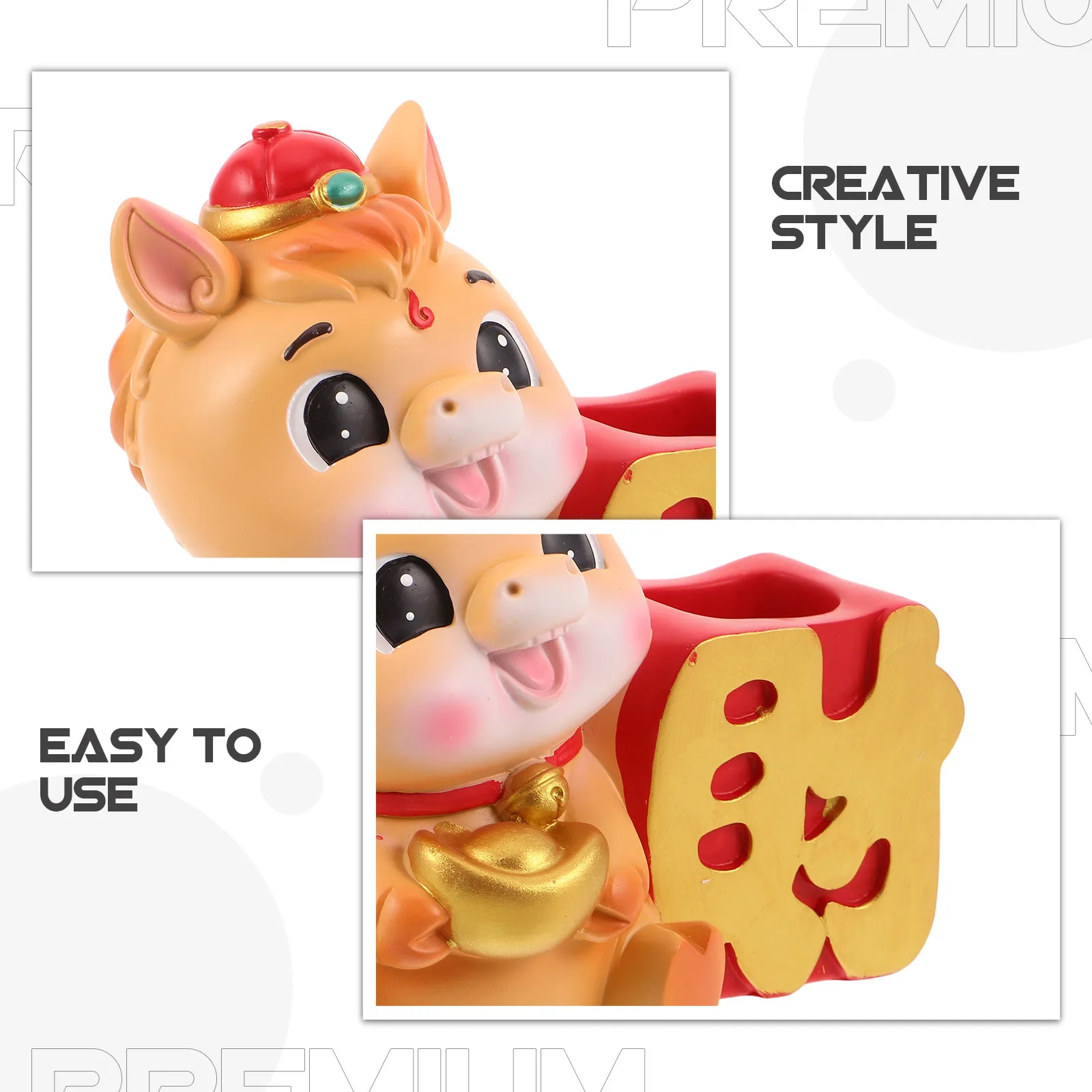 Zodiac Horse Pen Holder Feng Shui Wealth Desk Organizer Year of The Horse 2026 Cute Office Decoration Chinese New Year