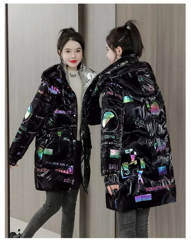 2026 Winter New Gloss Cotton Jacket Women's Medium to Long Korean Loose Coat Lady Thick Hooded Coats Female Warm Parker Overcoat