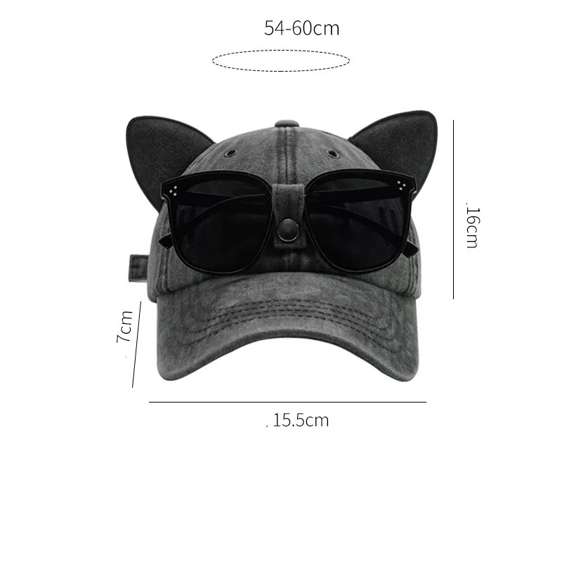 Gafas de aviador con orejas de gato, gorra de béisbol, gafas de sol, gorra de lengua de pato, lavado de espalda a la gorra, gorra de Hip-hop de calle, protector solar