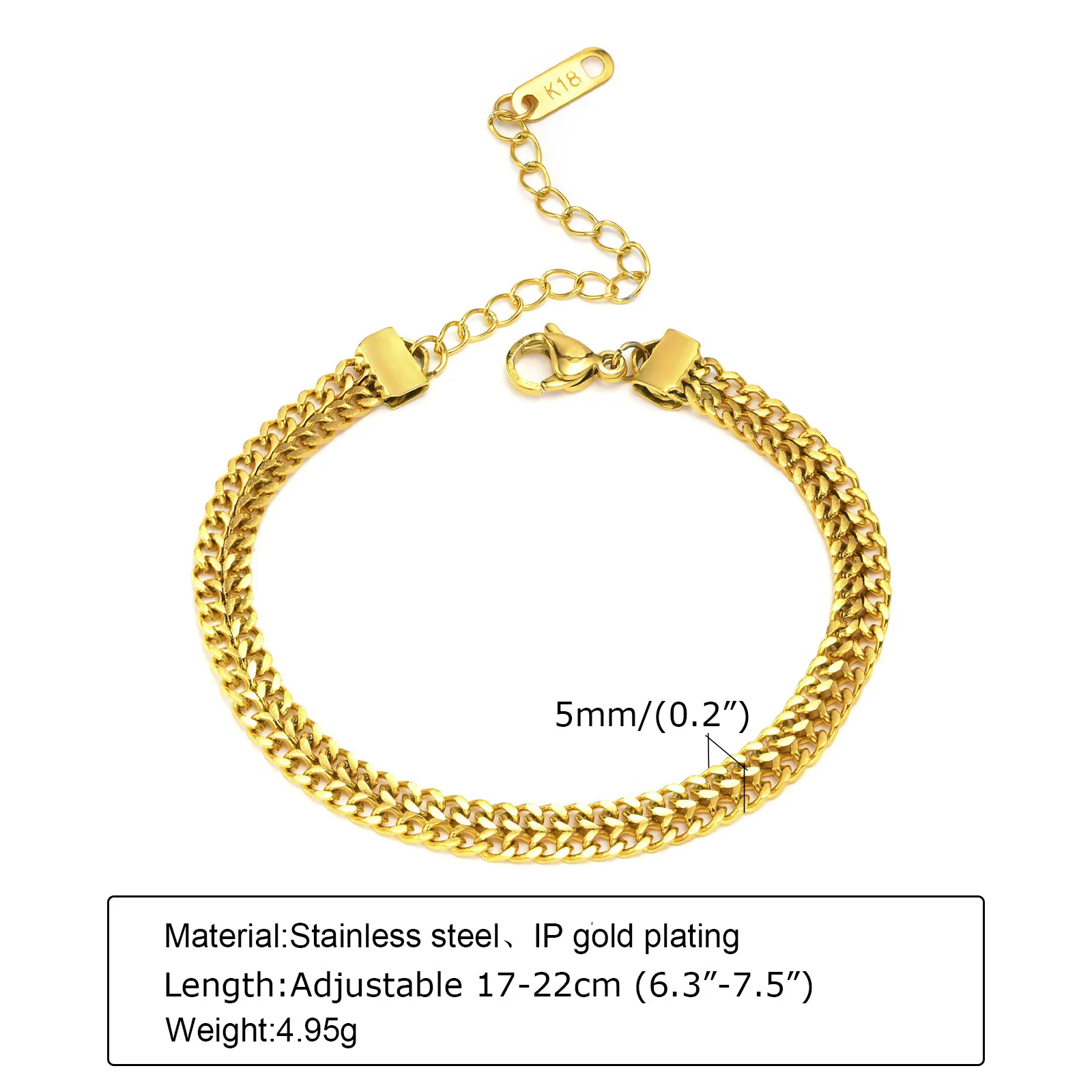 Damen-Büroklammer-Kettenarmband, verstellbares Kettenarmband aus 18 Karat vergoldetem Edelstahl, klobiger, stapelbarer, geschichteter Schmuck