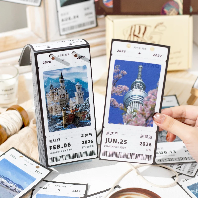 

Journal GO 366page Travel Themed Desk Calendar 2026 Trip Memo Pad Style Standing Calendar for Office School Supplies