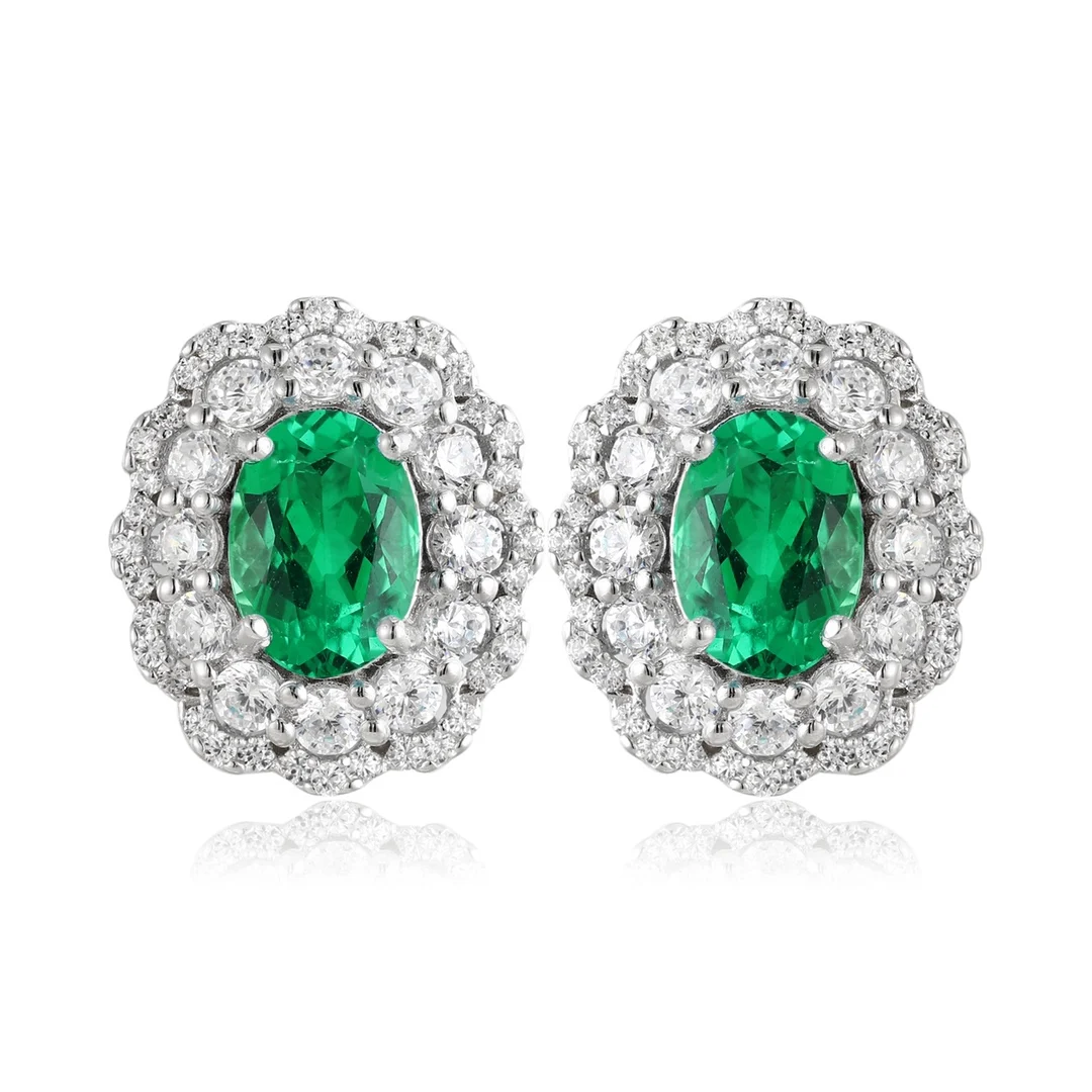 

Zhanhao Jewelry Sterling 925 Silver Earring Studs Oval Lab Grown Emerald Rhodium Plated Women Vintage ODM OED Custom Jewelry