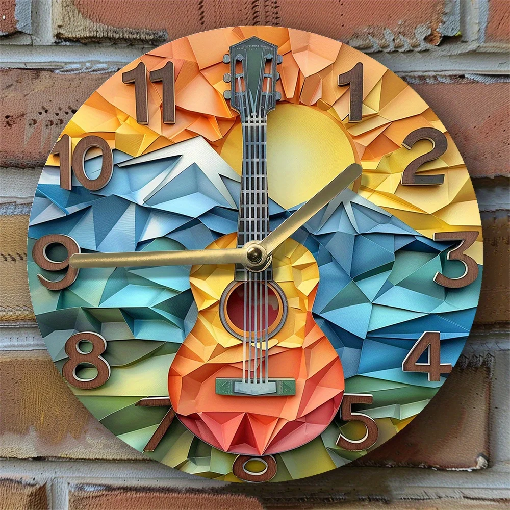 Clock with 3D Guitar Design DIY Kit with High-Definition 2D Print, Decorative Clock Movement for Living Room, Father's Day Gift