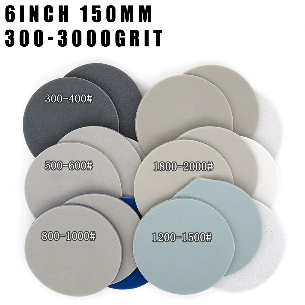 1/2/3 Pcs 6 "นิ้ว150 MM เปียกและแห้ง Flocked แผ่นกันน้ำ Aand สีขาวทราย Abrasives Self-กาวฟองน้ำ Sanding Disc สำหรับ RIKEN