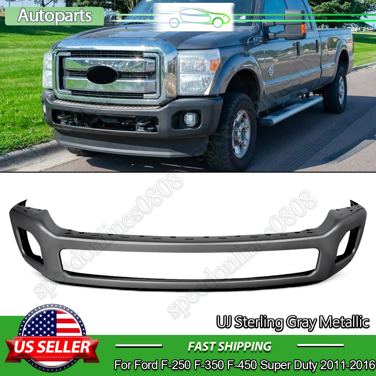 Stainless Steel Front Bumper For Ford 2011-16 Ford F250 F350 F450 Super Duty Sterling Gray Front Surroud Body Kit w/ Camera Hole