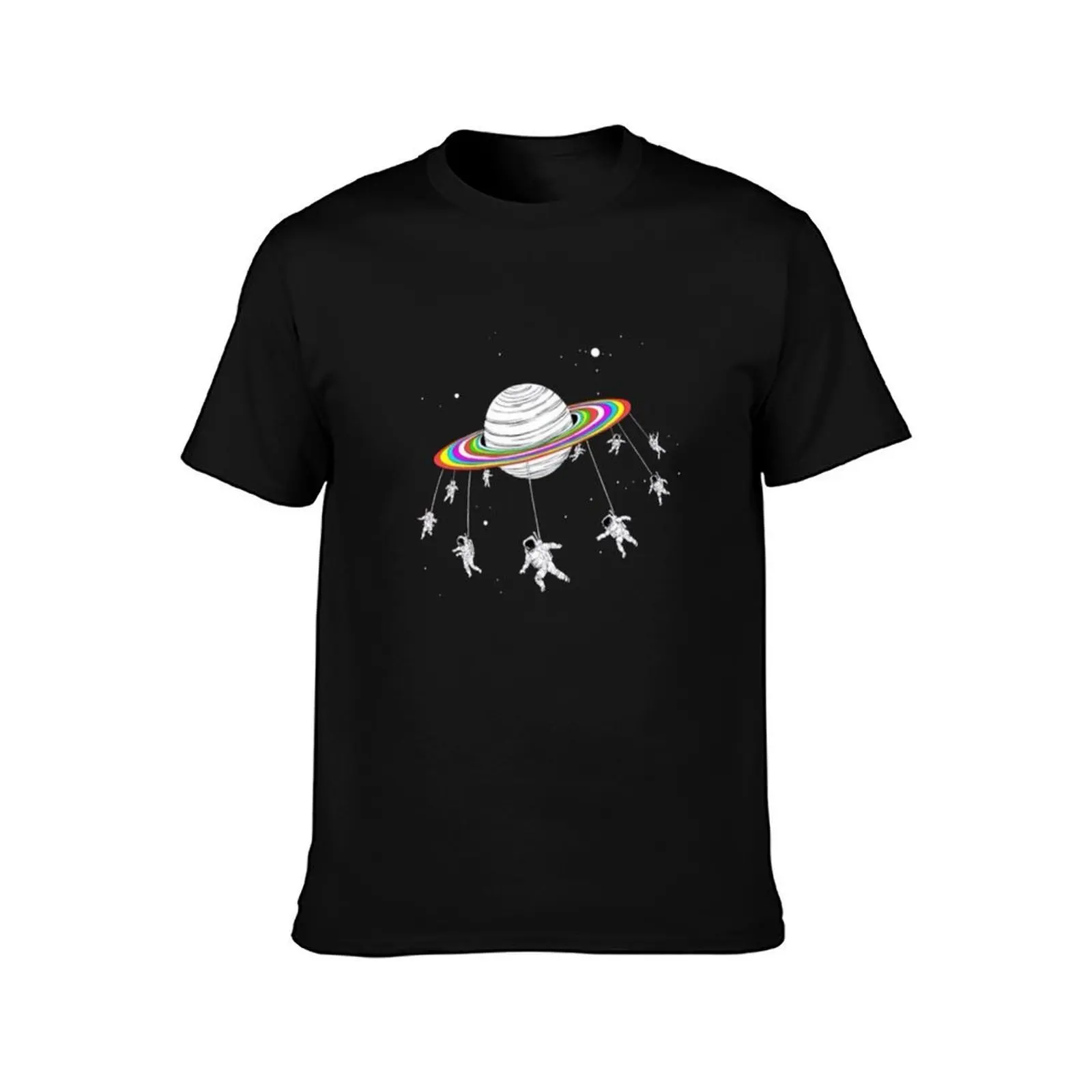 Space Carousel T-Shirt, Summer Casual Cotton Tee, Oversized Streetwear Tops, Vintage Graphic Print, Loose Fit Short Sleeve
