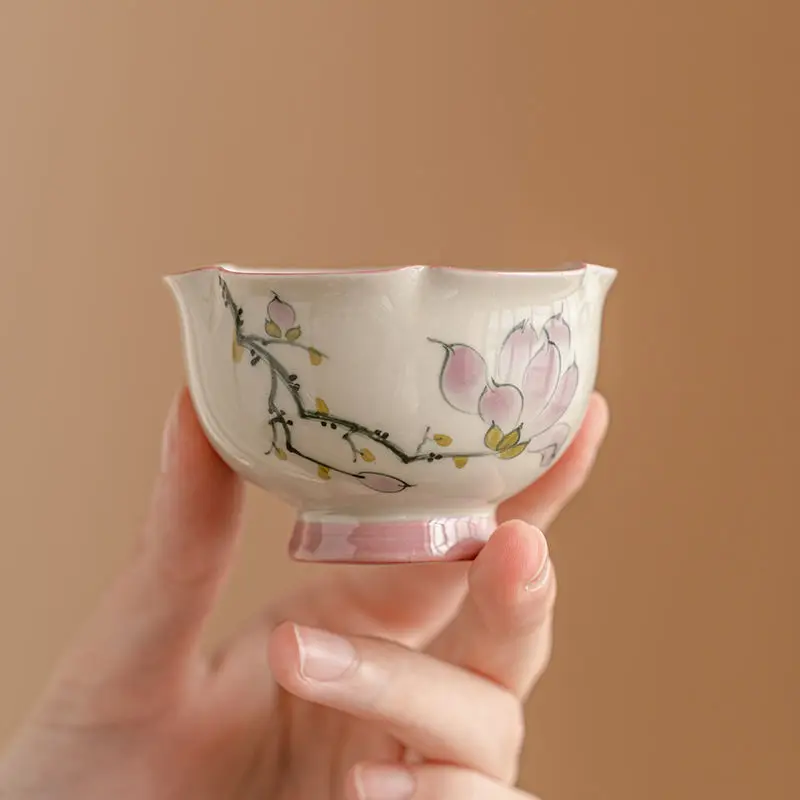 

Hand Drawn Magnolia Flower Bud Cup, Ceramic Tea Cup, Kung Fu Tea Set