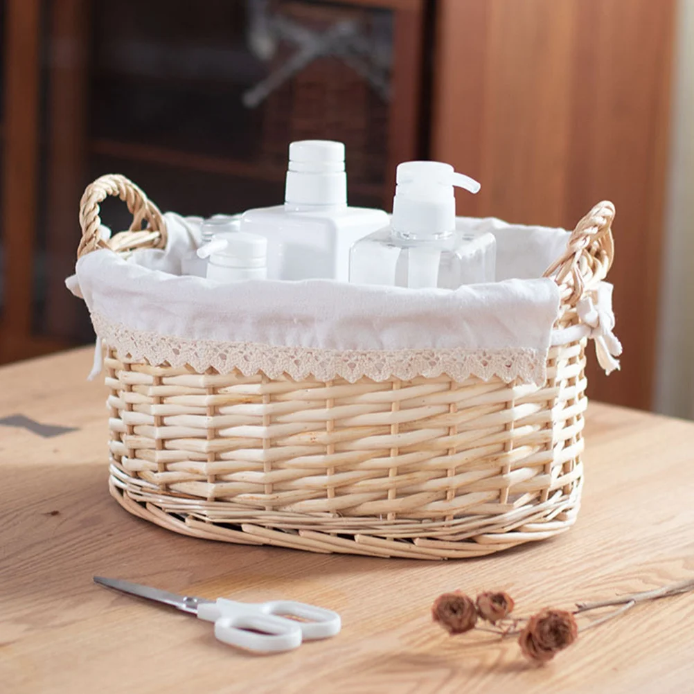 

1Pcs Bedroom Woven Storage Basket Beige Handmade Desktop Organizer Makeup Organizer Cosmetics Holder Natural Material