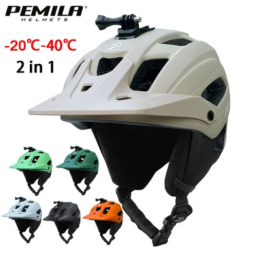 PEMILA-casco de ciclismo 2 en 1, casco de bicicleta de montaña para las cuatro estaciones, gorra de seguridad para ciclismo, protección para los oídos extraíble para carreras