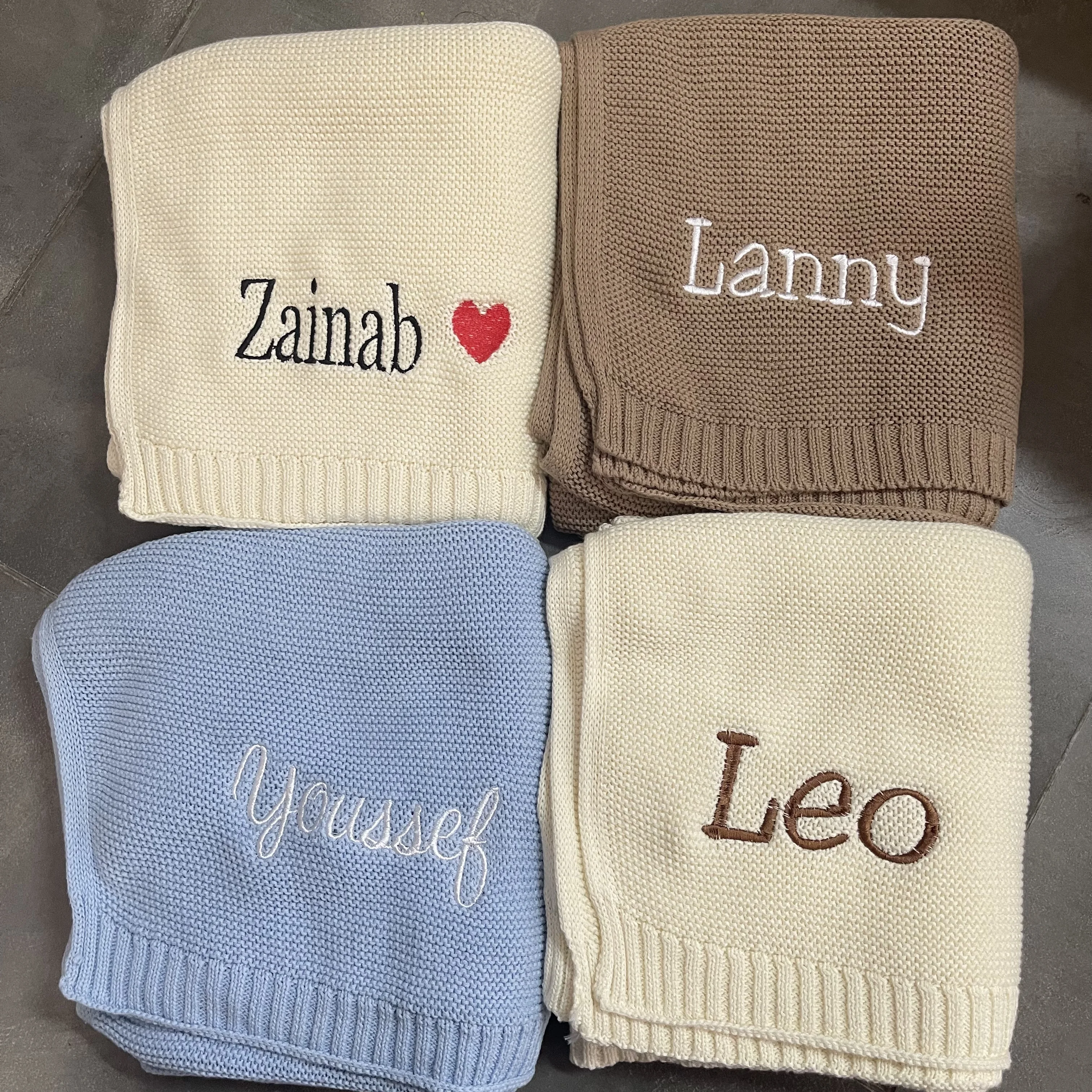 

Embroidery Baby Blanket Baby Shower Newborn Gift Personalized Name Soft Breathable Cotton Knitted Blanket Swaddle Stroller