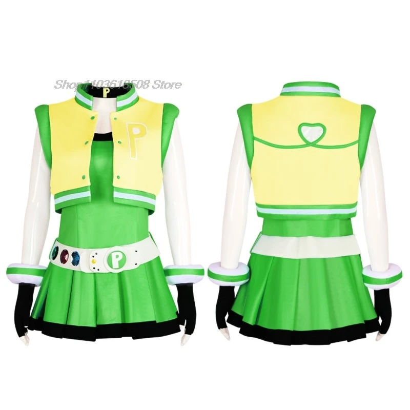 Powerpuff Girls Cosplay Girls Costume Dress Set Blossom Buttercup Bubbles Costume Dress With Belt Set Halloween Fancy Dress