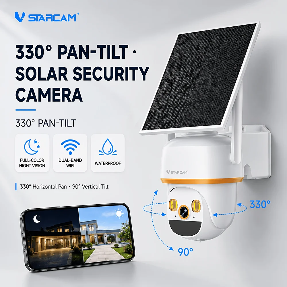 VStarcam 1296P Full HD Surveillance Camera, Solar-powered Outdoor Wireless Security Camera, Battery-powered, Full-color Night Vision, 2.4GHz & 5GHz WIFI, Cloud Storage/SD Card Storage, Two-way Voice Communication Surveillance Camera.