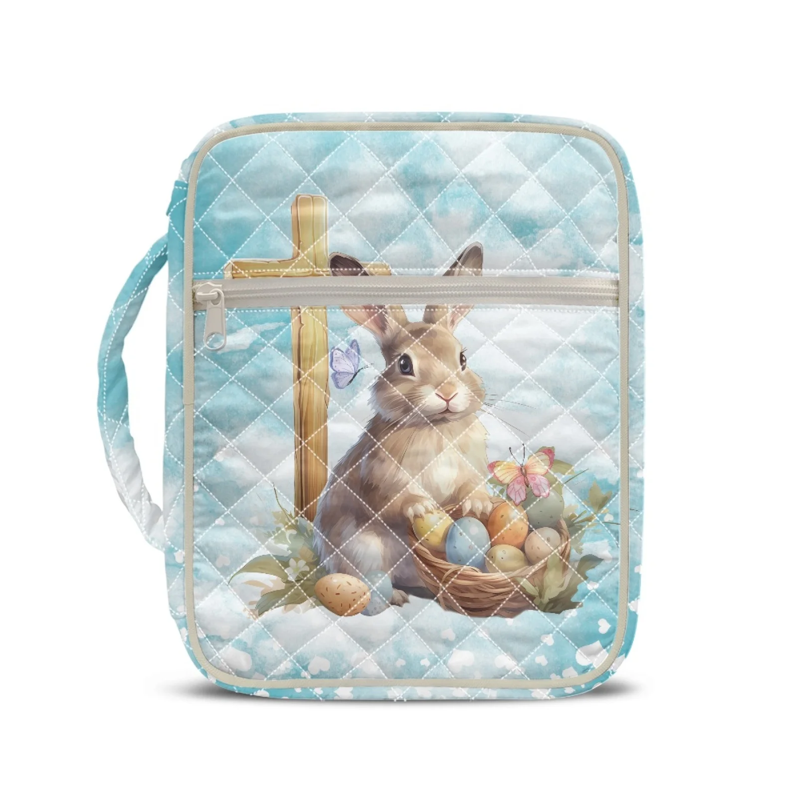 Coloranimal Easter Bunny Cross 2026 New Portable Bible Carrying Case Bag for Church Study Polyester Bible Cover Case