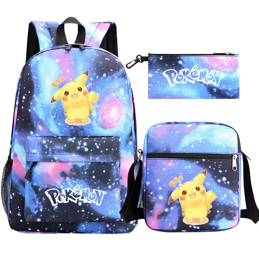 Pokemon Pikachu Backpacks 3Pcs Set Boys Girl School Backpack Students school bag Teens Large capacity Cartoon Mochila Infantil