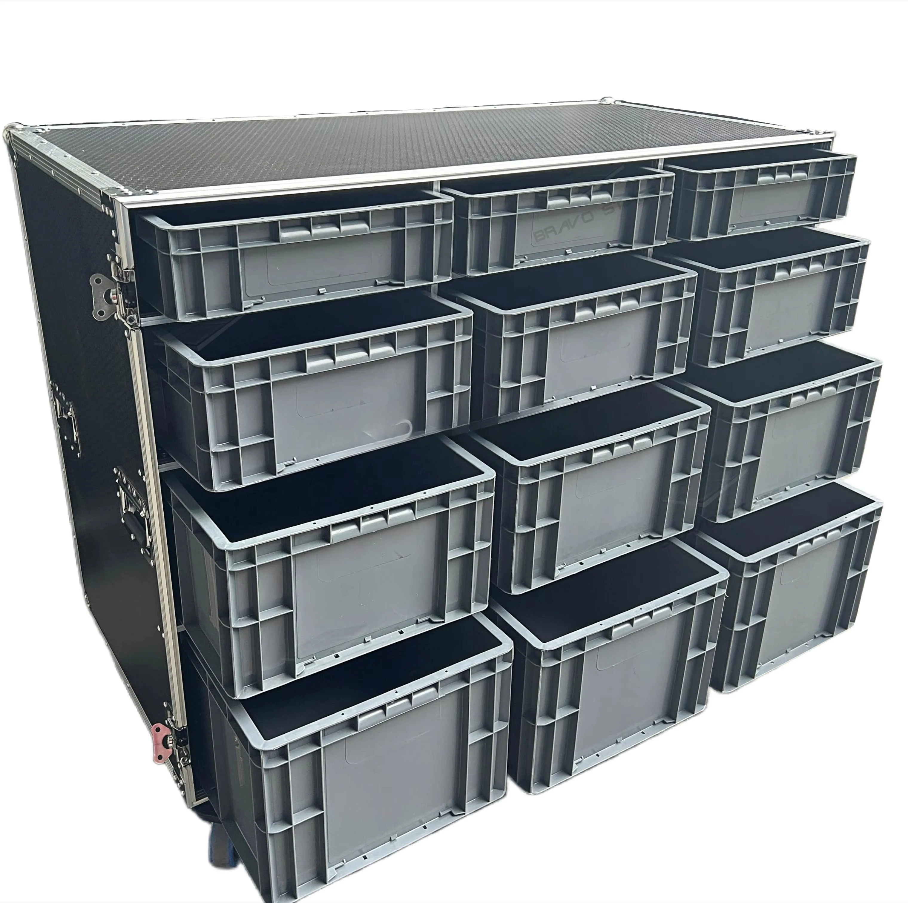 

BRAVO Customized 12 Plastic Euro Box Drawers Storage Tool Flight Road Case