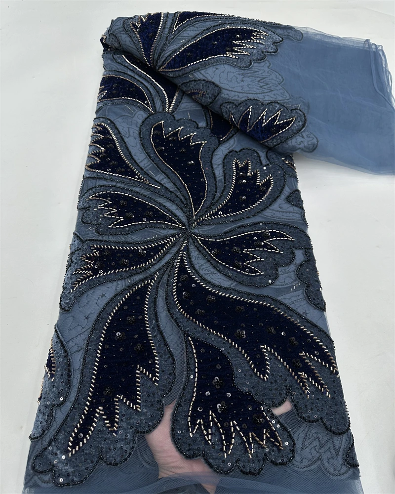 

Роскошная свадебная ткань 2025 года — вышитое бархатное кружево с камнями для вечерних платьев, мягкое нежное высокое качество