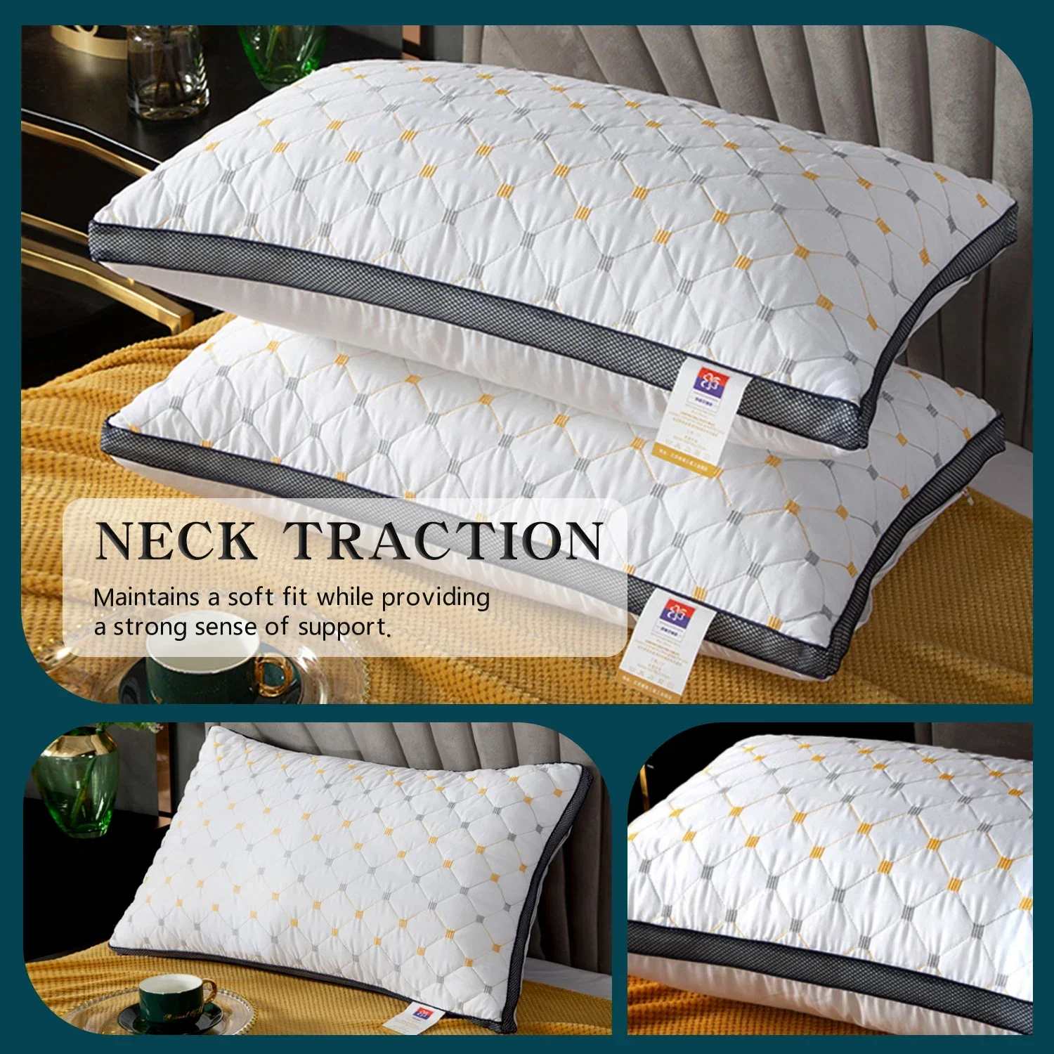 1pc Hotel's Same Feather Cotton Pillow Core Three-dimensional Neck Pillow For Sleeping Bedroom Dormitory Hotel Applicable