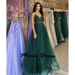 Mina Customized Backless Saudi Evening Dresses 2024 Luxury Spaghetti Straps Sleeveless Prom Dresses Sale Embroidery Gala Dress