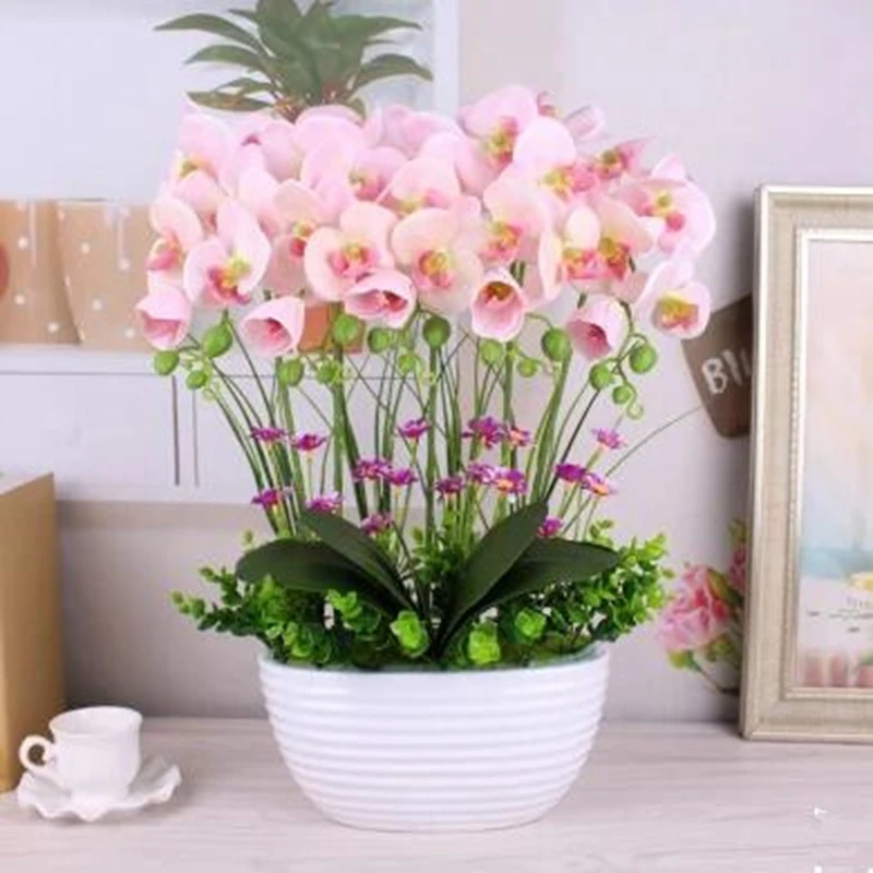 Phalaenopsis flower simulation suite living room decoration flower vase ornaments whole silk floral decoration pot