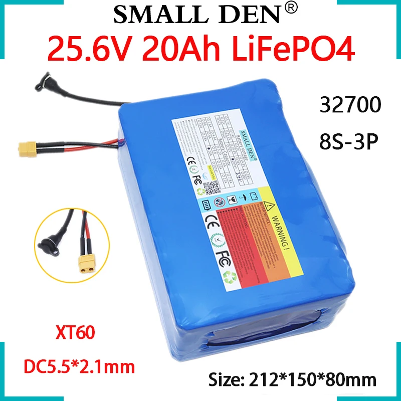 Nowy akumulator Lifepo4 25.6V 20Ah 32700 8 s3p 24V zasilacz wbudowany 50A ten sam Port BMS do komórek wózków inwalidzkich skuterów elektrycznych