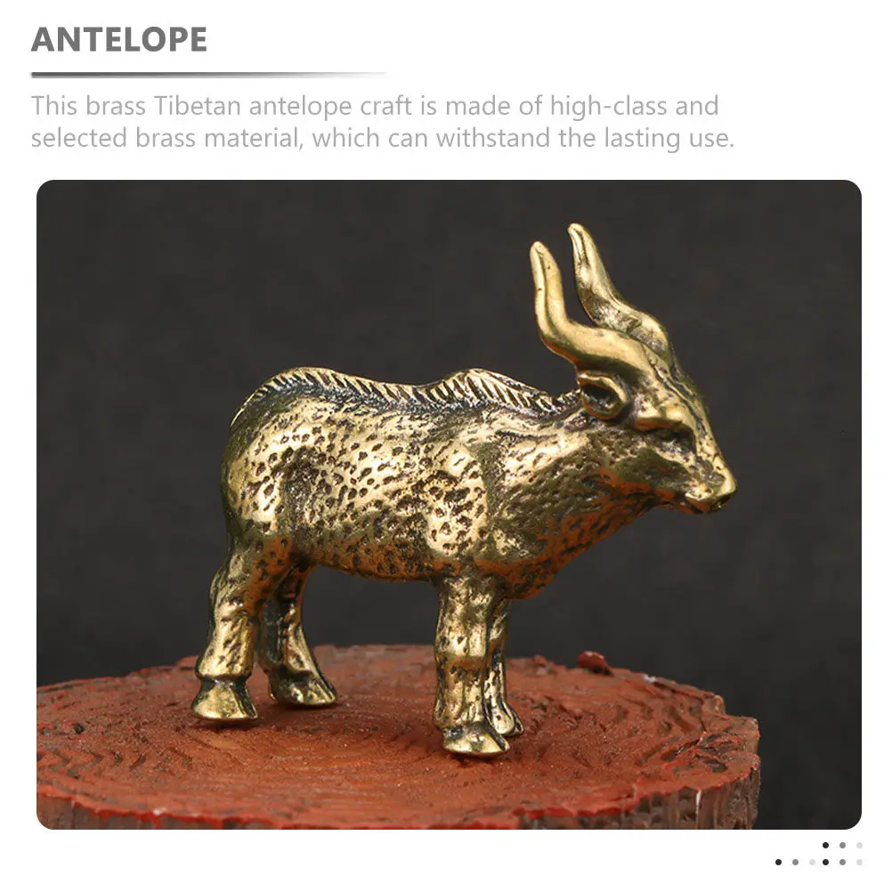 Vintage Style Brass Tibetan Antelope Statue Desktop Ornament Small Compact Decorative Retro Tibetan Antelope Brass Sculpture